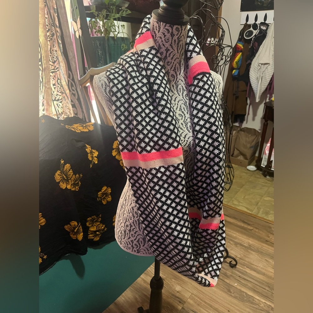 LOFT Black and Pink Polka Dot Scarf